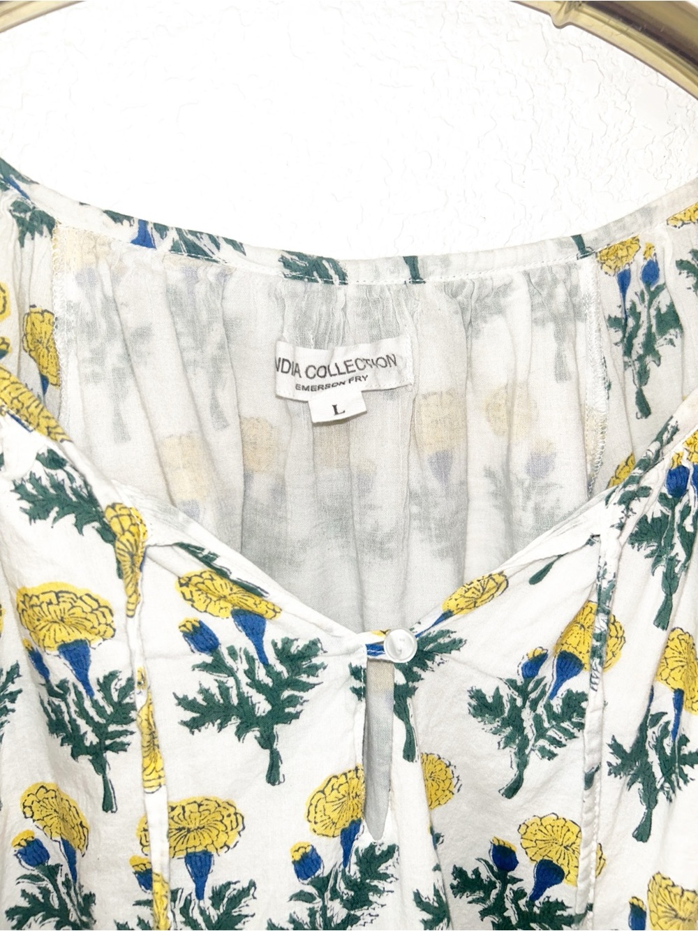 EMERSON FRY India Collection The Lucy Puff Sleeve Keyhole Blouse in White SZ: L - Picture 6 of 16
